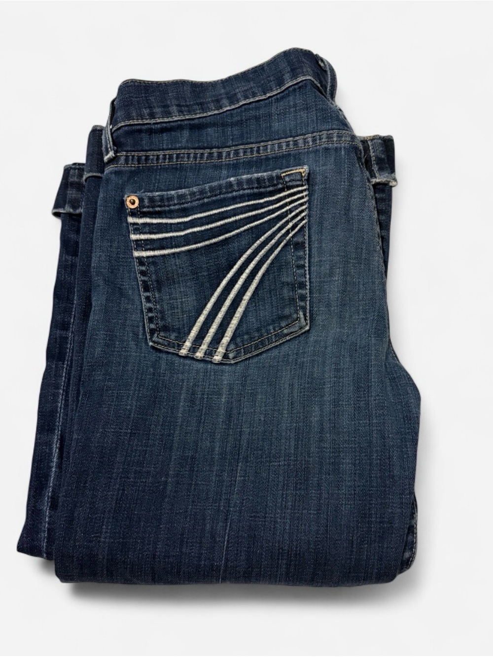7 For All Mankind Dark Blue Straight-Leg Jeans with Contrast Pocket Stitching